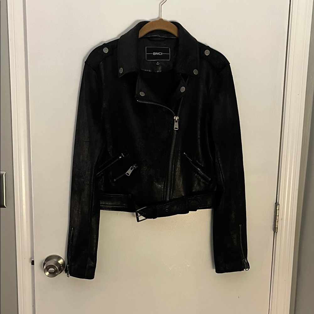 BNCI Women's Classic Black Faux Leather Jacket